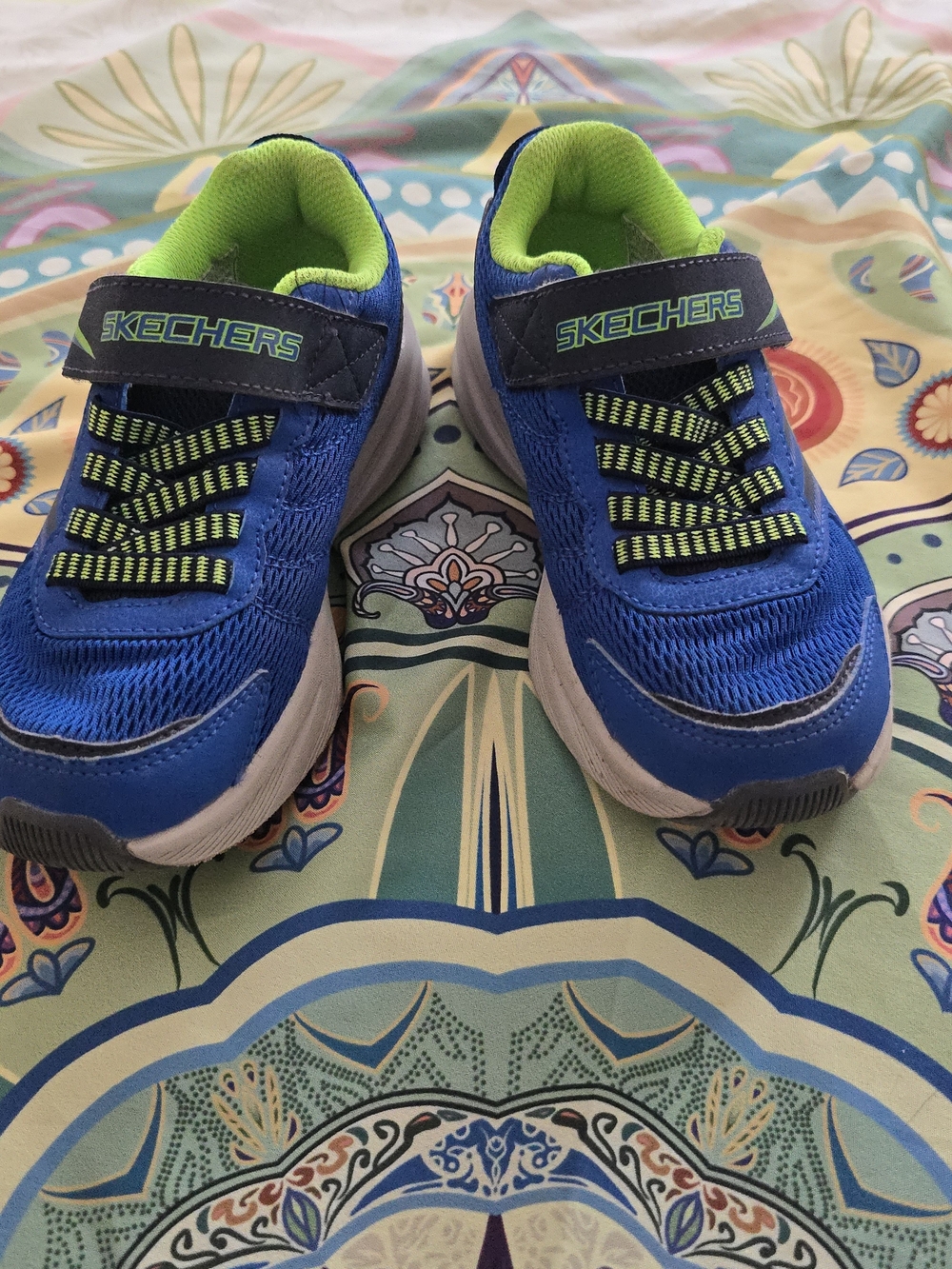 Skechers Boys Blue & Neon Green Mesh Slip-On Sneakers